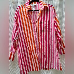 Beach Riot Striped Button Down Shirt in Pink and Orange